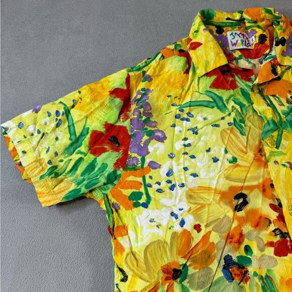 Jams World Button Up Top Multi Color Floral Short Sleeve Blouse size M - Picture 10 of 16